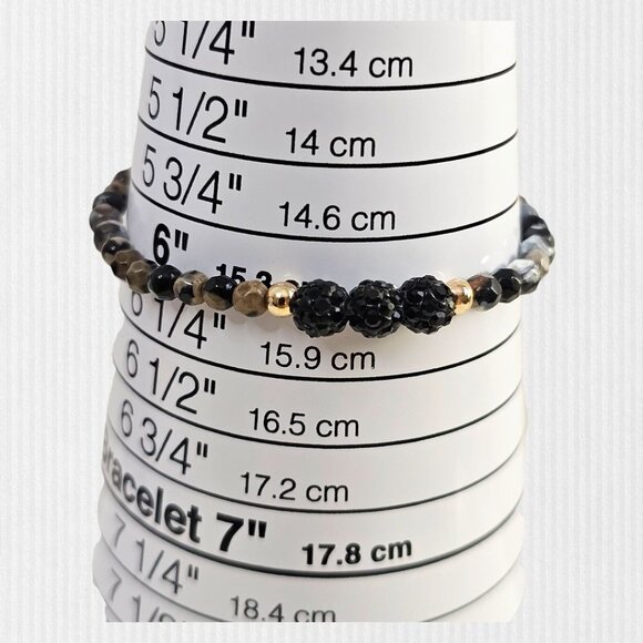 Black & Gold Beaded Stretch Bracelet Accent Beads Fits 6‎ 1/4" Wrist NWOT - Picture 2 of 4